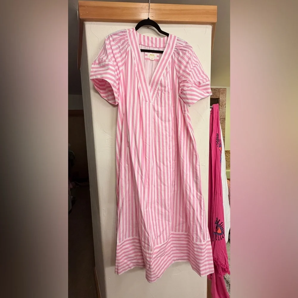 Anthropologie Maeve Pink & White Striped Dress size L - Picture 9 of 10